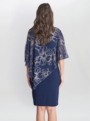 Gina Bacconi Blue Fiona Floral Glittered Asymmetric Dress - Image 2 of 5
