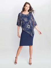Gina Bacconi Blue Fiona Floral Glittered Asymmetric Dress - Image 3 of 5