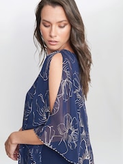 Gina Bacconi Blue Fiona Floral Glittered Asymmetric Dress - Image 4 of 5
