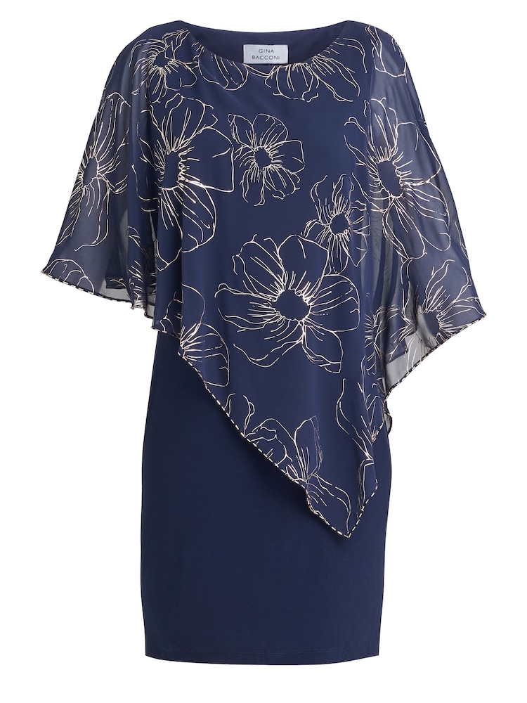 Gina Bacconi Blue Fiona Floral Glittered Asymmetric Dress - Image 5 of 5