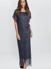 Gina Bacconi Natural Arleen Long Blouson Fringe Hem Dress - Image 3 of 5