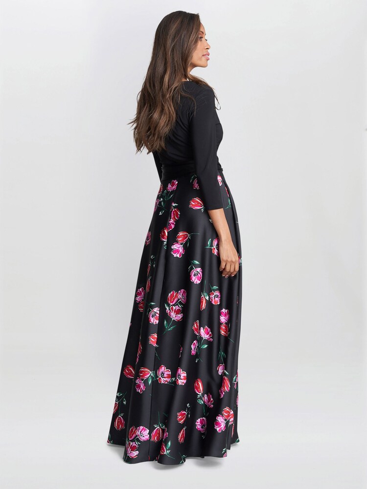 Gina Bacconi Athena Print Floral Satin And Jersey Black Dress - Image 2 of 5