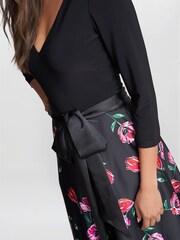 Gina Bacconi Athena Print Floral Satin And Jersey Black Dress - Image 4 of 5