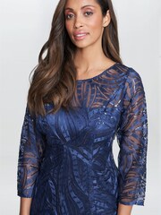 Gina Bacconi Blue Isabel Maxi Embroidered A-Line Dress With Illusion Neckline - Image 4 of 5