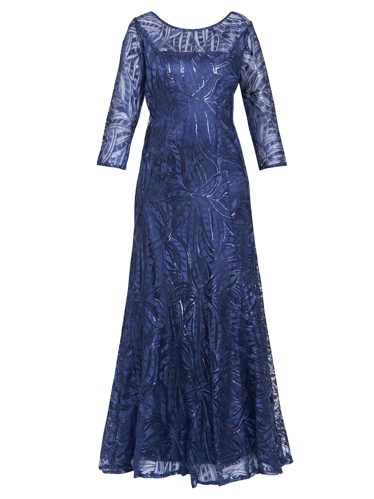 Gina Bacconi Blue Isabel Maxi Embroidered A-Line Dress With Illusion Neckline - Image 5 of 5