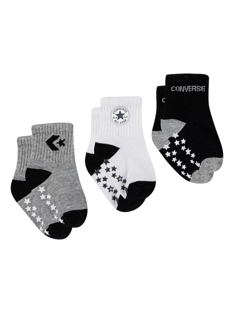 Converse Black Star Gripper Socks 3 Pack - Image 2 of 3 Converse Black Star Gripper Socks 3 Pack - Image 2 of 3