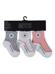 Converse Light Pink Infant Straited Socks 3 Pack - Image 3 of 4