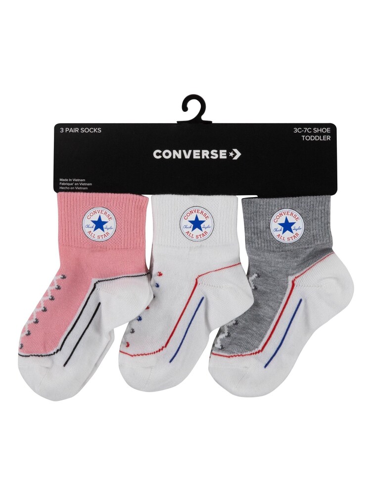 Converse Light Pink Infant Straited Socks 3 Pack - Image 4 of 4