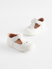 White Wide Fit (G) Crawler T-Bar Shoes - Image 1 of 5