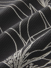 Black/White Floral 100% Cotton Print Textured Polo Shirt - Image 8 of 8