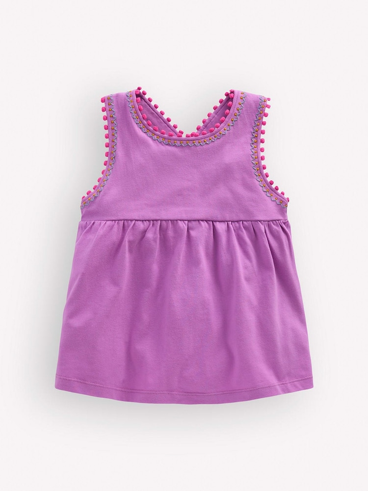 Boden Purple Cross-back Pom Trim Top - Image 1 of 3