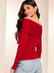 Lipsy Red Knitted Bow Detail Ribbed Jumper - Image 4 of 4