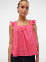 VERO MODA Pink Contrast Broderie Frill Square Neck Top - Image 1 of 6
