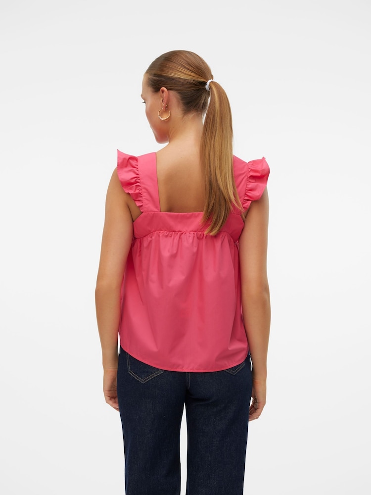 VERO MODA Pink Contrast Broderie Frill Square Neck Top - Image 2 of 6