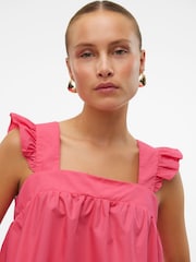 VERO MODA Pink Contrast Broderie Frill Square Neck Top - Image 3 of 6