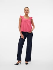 VERO MODA Pink Contrast Broderie Frill Square Neck Top - Image 4 of 6