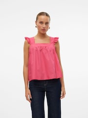 VERO MODA Pink Contrast Broderie Frill Square Neck Top - Image 5 of 6