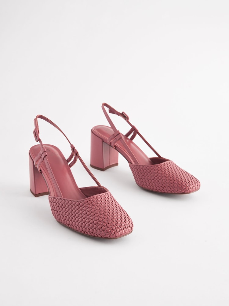 Rose rožnata - Forever Comfort® Square Toe Weave Slingback Block čevlji z visoko peto čevlji - Slika 1 iz 5