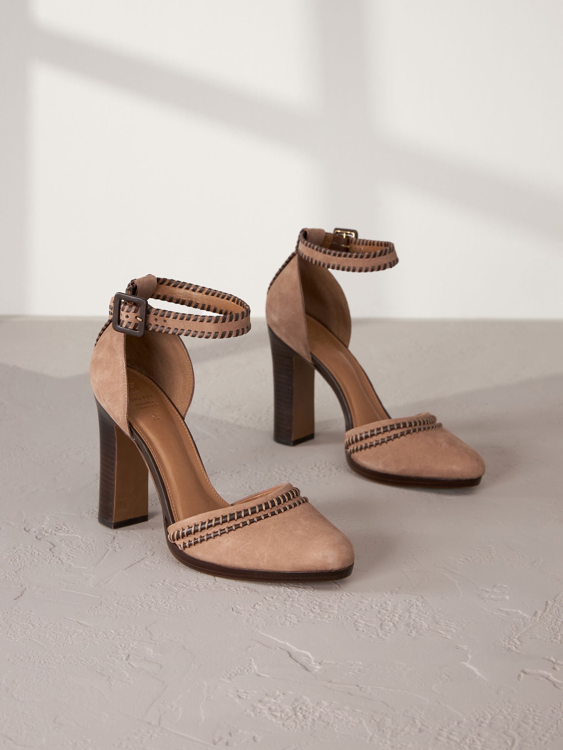 Buy Camel Signature Leather Stitch Detail Heels from Next Luxembourg