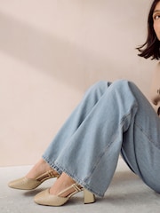 zlata (barva); zlato - Forever Comfort® Square Toe Weave Slingback Block čevlji z visoko peto čevlji - Slika 1 iz 7