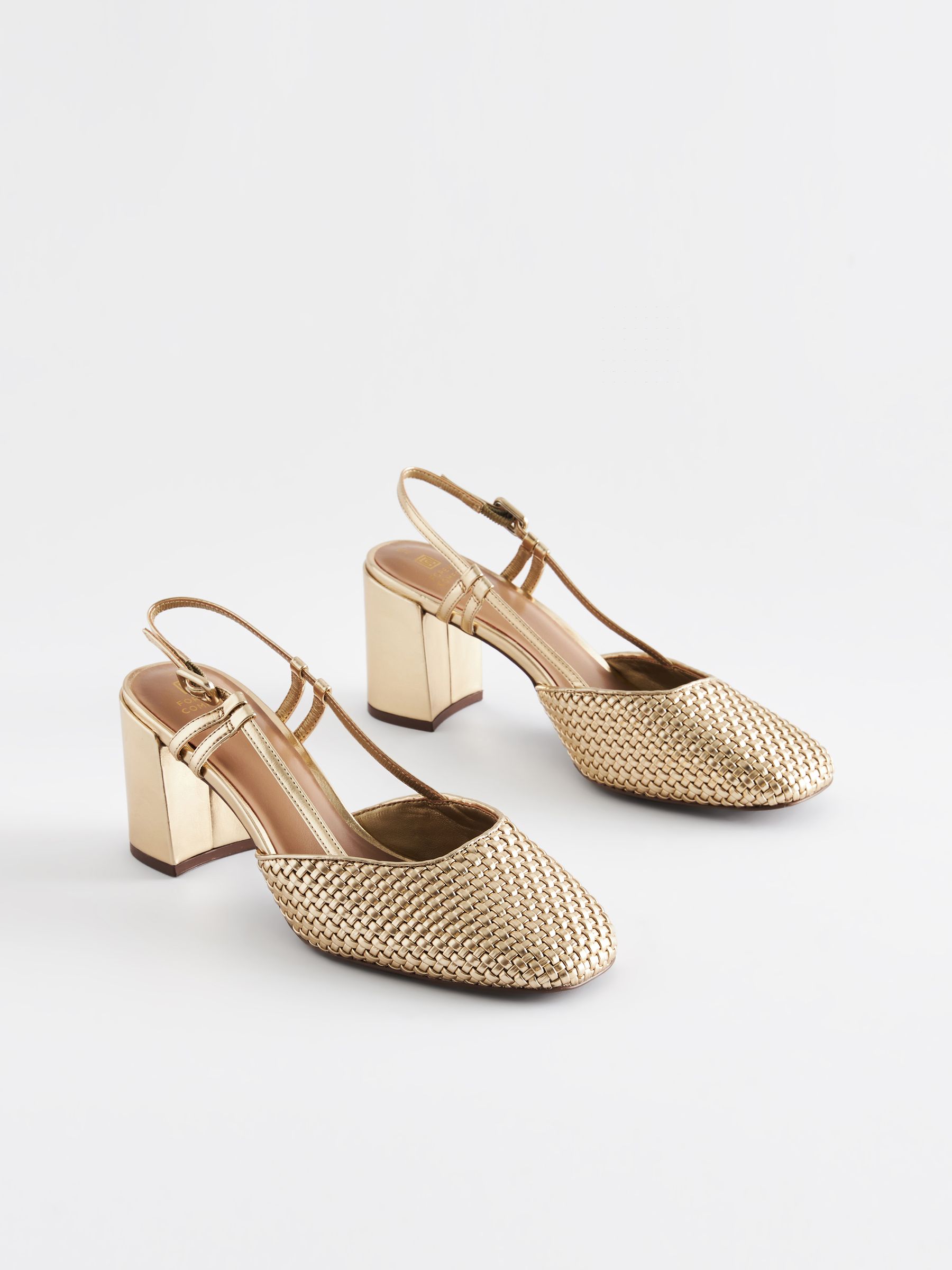 Buy Gold Forever Comfort Square Toe Weave Slingback Block Heel Shoes from Next Netherlands