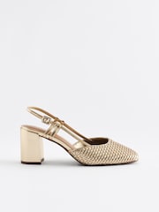 zlata (barva); zlato - Forever Comfort® Square Toe Weave Slingback Block čevlji z visoko peto čevlji - Slika 4 iz 7