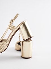 zlata (barva); zlato - Forever Comfort® Square Toe Weave Slingback Block čevlji z visoko peto čevlji - Slika 5 iz 7