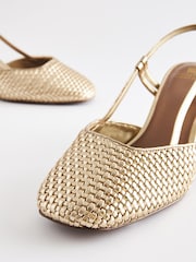 zlata (barva); zlato - Forever Comfort® Square Toe Weave Slingback Block čevlji z visoko peto čevlji - Slika 6 iz 7
