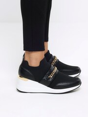 River Island Black Chain Strap Wedges Trainers - Image 1 of 6