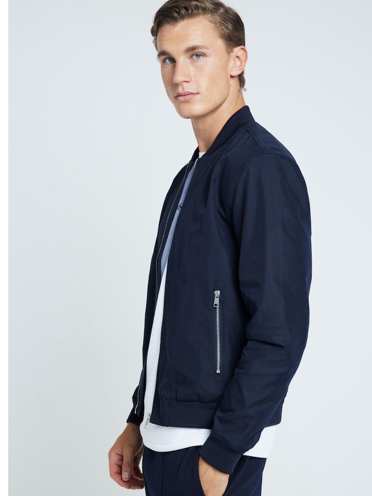 River Island Blue Cotton Bomber Jacket - Image 2 of 6 River Island Blue Cotton Bomber Jacket - Image 2 of 6