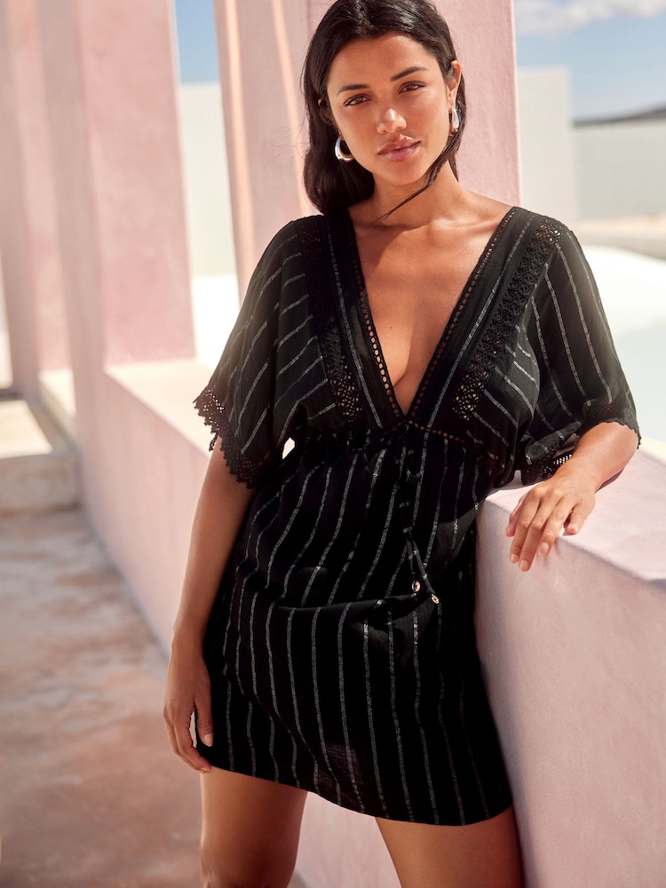 Black Lace Trim Cover-Up Kaftan - Image 2 of 6