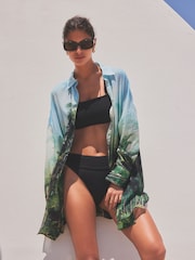 Green/Blue Scene Print 100% Cotton Beach Shirt Cover-Up - Image 2 of 7