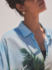 Green/Blue Scene Print 100% Cotton Beach Shirt Cover-Up - Image 5 of 7