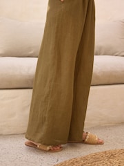 Vert kaki - Pantalon large 100% lin Premium - Image 7 of 10