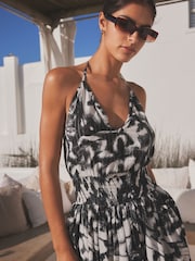 Black/White Halter Summer Skort Dress - Image 2 of 7