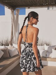 Black/White Halter Summer Skort Dress - Image 4 of 7