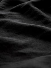 Black Shirred Premium 100% Linen Summer Midi Dress - Image 6 of 6