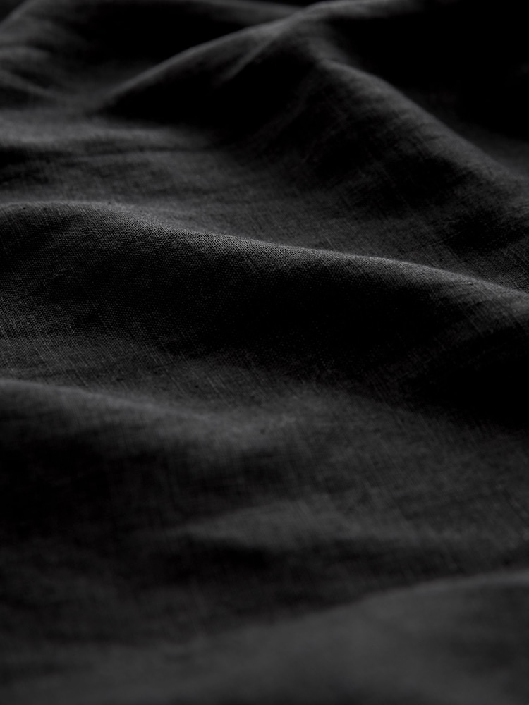 Black Shirred Premium 100% Linen Summer Midi Dress - Image 6 of 6