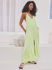 Lime Tie-Dye 100% Cotton Knot Summer Maxi Dress - Image 1 of 8