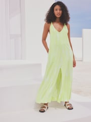 Lime Tie-Dye 100% Cotton Knot Summer Maxi Dress - Image 2 of 8