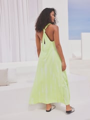 Lime Tie-Dye 100% Cotton Knot Summer Maxi Dress - Image 8 of 8