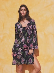 Black Floral Cover-Up Kaftan - Image 1 of 6