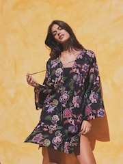 Black Floral Cover-Up Kaftan - Image 3 of 6