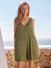 Khaki Green V-Neck Jersey Romper Rich Playsuit - Image 5 of 7