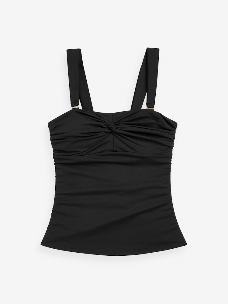 Black Wide Strap Tummy Control Bandeau Tankini Top - Image 6 of 6