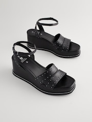 Schwarz - Forever Comfort Lederschuhe mit Nieten und Keilabsatz - Bild 3 von 8
