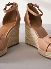 Camel Signature Leather Closed Toe Bow Wedges - Image 3 of 6