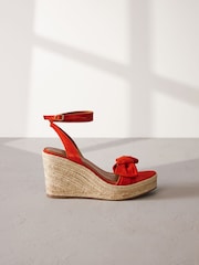 Orange Signature Leather Bow Wedges - Image 2 of 6