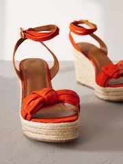 Orange Signature Leather Bow Wedges - Image 3 of 6