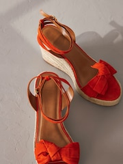 Orange Signature Leather Bow Wedges - Image 6 of 6